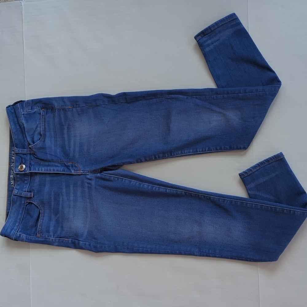 AEO Super Super Stretch X Distressed Hi-Rise Jeggings 6R Blue